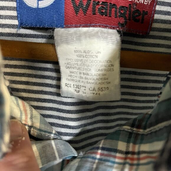 Wrangler George Strait Button Shirt Mens Medium Blue Plaid Check Short Sleeve - Picture 3 of 7